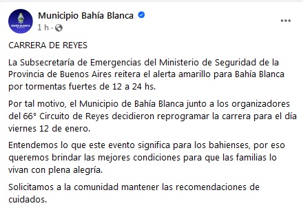 BAHIA BLANCA – Por probabilidad de tormentas, se postergó la 66ª edición de la Carrera de Reyes