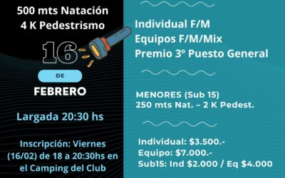 Este viernes 16 se disputara el ACUATLÓN NOCTURNO en BARRIO ALEGRE