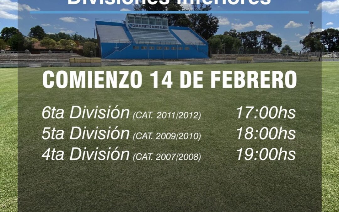 El miercoles 14 comienzan entrenamientos de Inferiores en Barrio Alegre