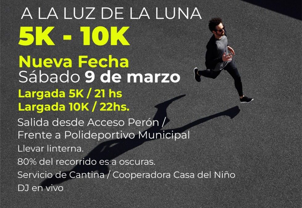 POR EL ESTADO DEL RECORRIDO ELEGIDO PARA LA PRUEBA COMO CONSECUENCIA DE LAS LLUVIAS, EL MARATÓN A LA LUZ DE LA LUNA SE POSTERGA PARA EL SÁBADO 9 DE MARZO