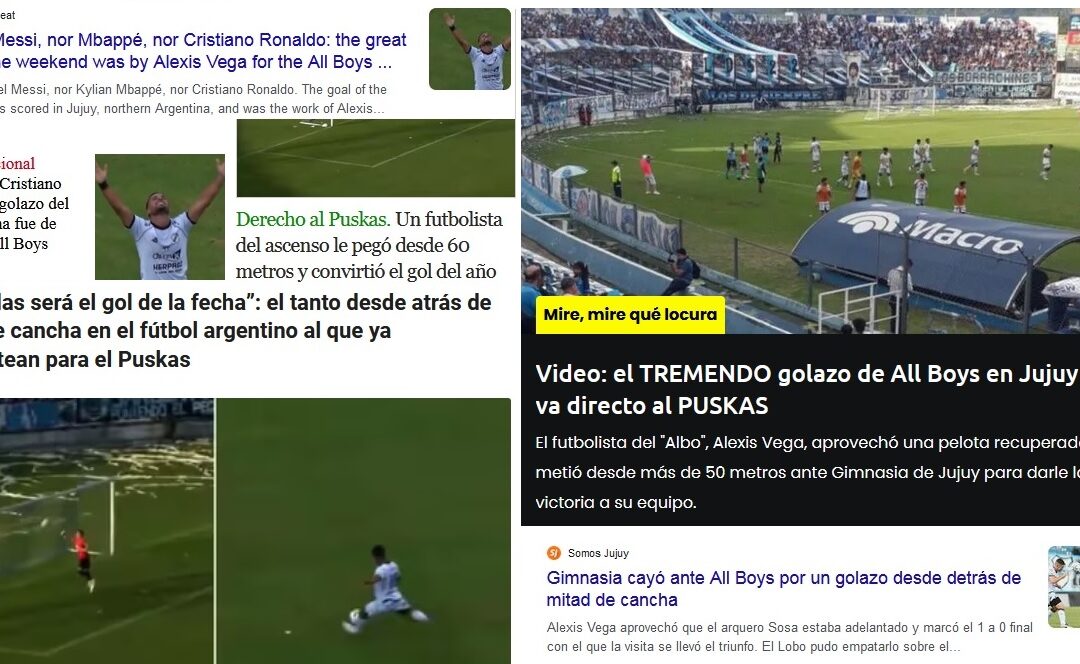 Trenquelauquense Alexis Vega en los portales del mundo por su golazo desde 60 metros