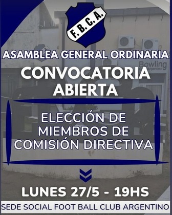 FBC Argentino convoca a eleccion de miembros de Comision Directiva
