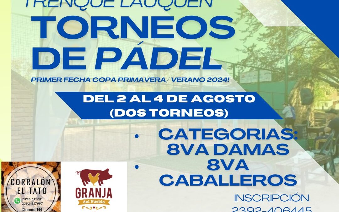 Este fin de semana Torneos de Padel en Confiteria El Lago