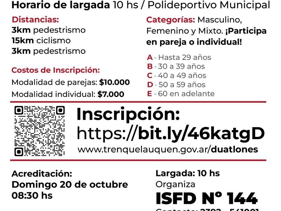 1º CAMPEONATO DE DUATLONES: EL PRÓXIMO DOMINGO (20) SE REALIZARÁ LA TERCERA FECHA