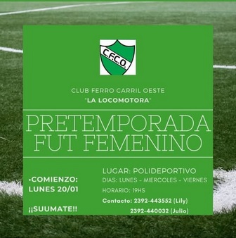 El lunes 20 comienza Pre temporada de Futbol Femenino en Ferro C. Oeste