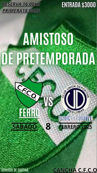 Ferro C. Oeste juega amistoso, en su cancha, el sabado 8