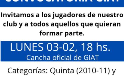 G.I.A.T. de Beruti convoca jugadores de Inferiores el lunes 3 de Febrero a las 18 horas