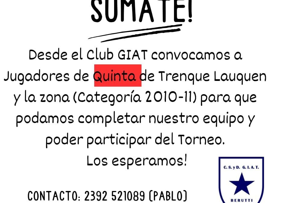 G.I.A.T. de Beruti busca jugadores de 5ta. Division