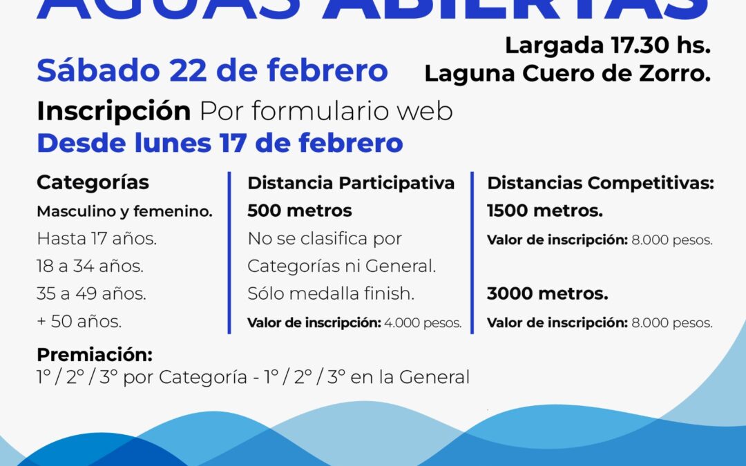 II MARATÓN AGUAS ABIERTAS, ESTE SÁBADO (22) EN LA LAGUNA CUERO DE ZORRO