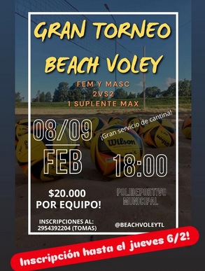 Gran Torneo de Beach Voley en el Polideportivo Municipal el fin de semana