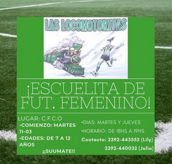 Desde el proximo martes 11, escuelita de Futbol Femenino en Ferro C. Oeste