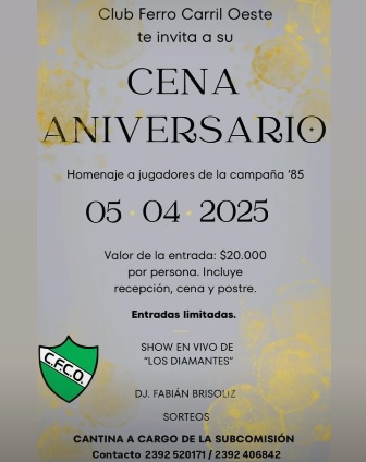 Cena aniversario de Ferro C. Oeste – Homenje a jugadores del Regional 1985