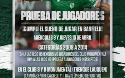 Banfield realizará prueba de jugadores en Monumental. Inscripcion abierta.