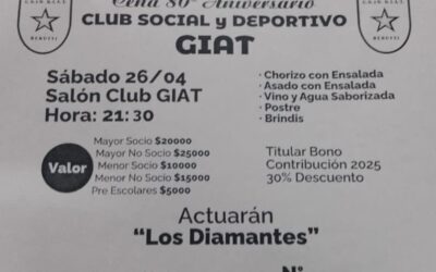 Gran ASADO para Festejar los 80 ANIVERSARIO de GIAT de Beruti Ya pedí tu entrada.