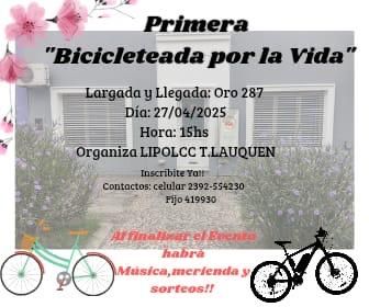 INSCRIPCIONES A PARTIR DEL 3/04. «BICICLETEADA POR LA VIDA» Y COLABORAS CON LIPOLCC