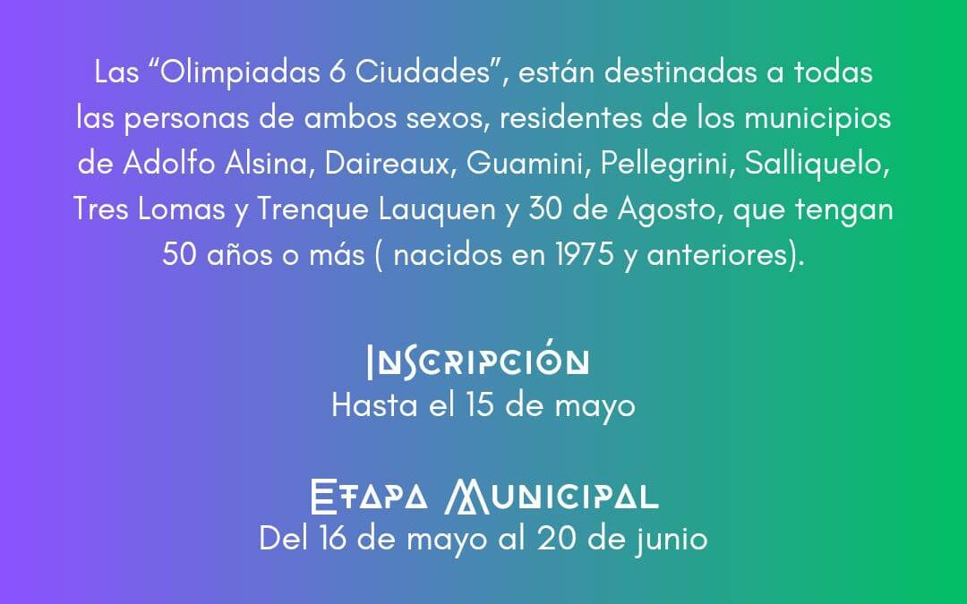 Se vienen las Olimpiadas 6 Ciudades. Serán en 12 disciplinas deportivas y es para quienes tengan 50 años o más.