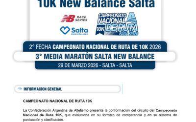 Atletismo: Segunda etapa del capeonato nacional de ruta de 10 kms este domingo 29 en Salta, prueba New Balance