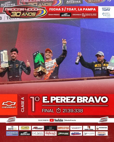 Procar 4000: En la final clase A en Toay, victoria para el piloto de Hunguelen, Emmanuel Tiki Pérez Bravo